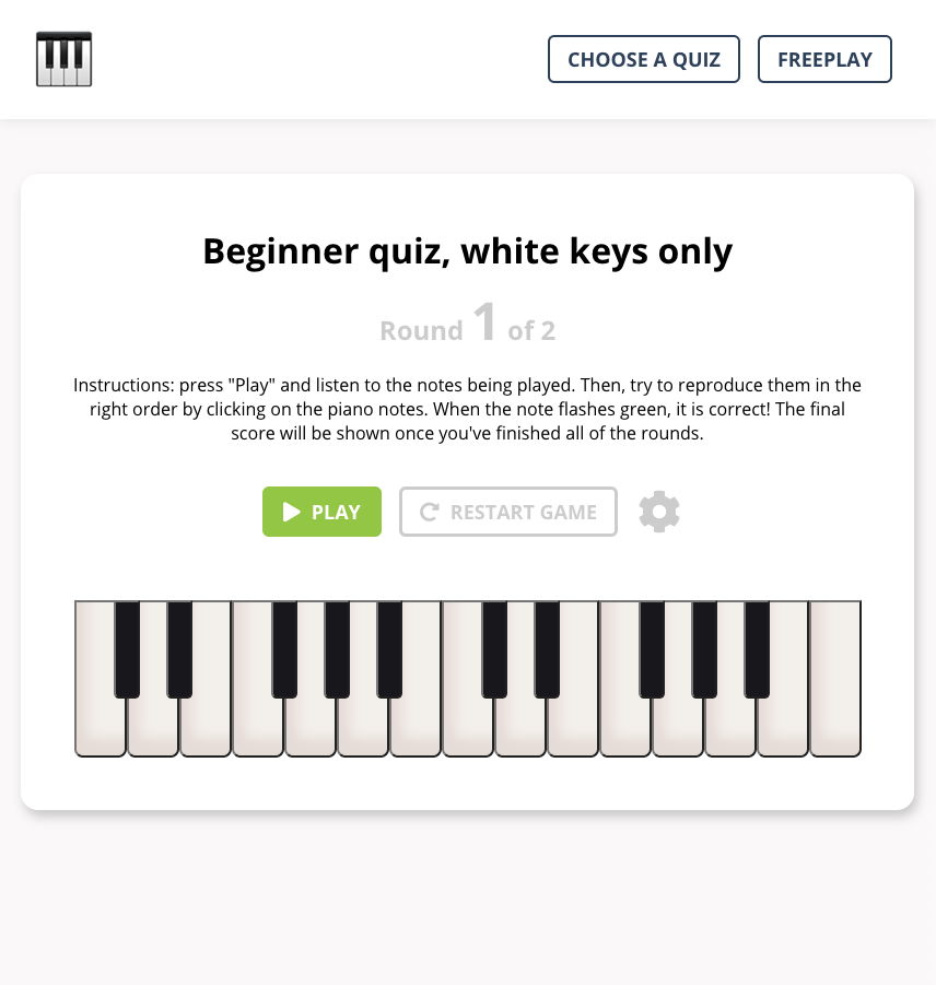 screenshot of piano-quiz website